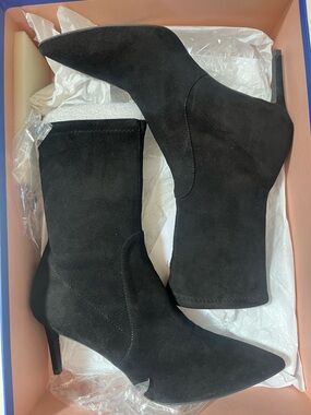 Stuart Weitzman Wren Black Pointed-Toe Stiletto Ankle Boots